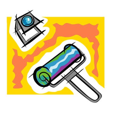 Soyut bir vektör çizimi, çizgi film tarzında bir el fırçası rulo aracını gösterir