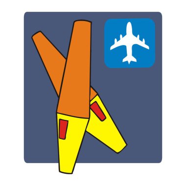 Soyut bir vektör çizimi, hava trafik kontrolörünün yanında çizgi film tarzında bir ışık çubuğu gösteriyor. 