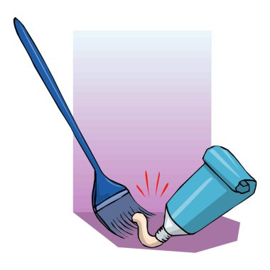 Sanatçı araçları iki fırça vektör illüstrasyonu ile tüpten çıkan boya parçalarıyla gerçekçi kompozisyon boyarlar