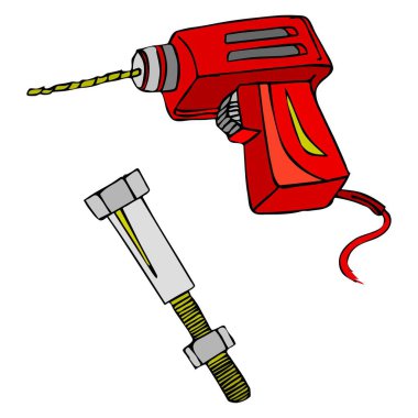 Soyut bir vektör çizimi matkap, vida ve cıvata gösterir.