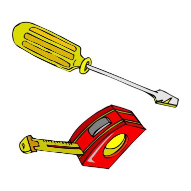 Soyut bir vektör illüstrasyonu bir araç tornavida ve mezura ölçümü gösterir