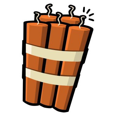 Beyaz arka plan illüstrasyonunda izole edilmiş, yanan vidaları ve zamanlayıcıları olan dinamit bombaları.