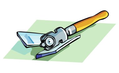 Soyut bir vektör çizimi bir cam kesici gösteriyor. Çizgi film tarzında jölenin el aracı.