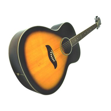Beyaz arka planda izole edilmiş gerçekçi ahşap akustik gitar