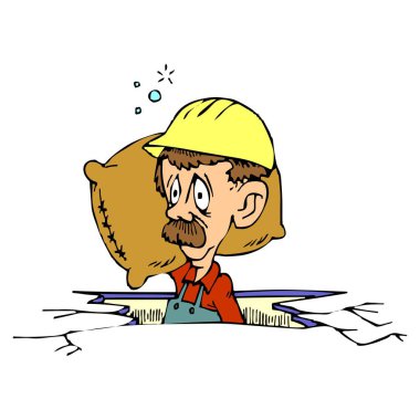 Soyut bir vektör çizimi, karikatür tarzında bir çimento çantası taşıdığını gösterir.