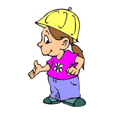 Soyut bir vektör çizimi, çizgi film tarzında filizlenen küçük bir inşaat işçisini gösteriyor.