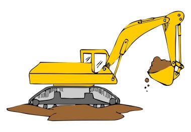 Ağır ekipman makinesi, açık çukur kazmak için güç ekipmanı üretiyor. Büyük 3 boyutlu turuncu ön uç traktör kamyonu.