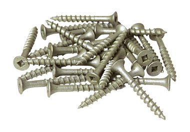 Metal Tahta Vidalar ve Fasteners koleksiyonu beyaz arka planda izole edildi