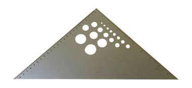 Çember Şablon Kesicili Üçgen Metal Cetvel Beyaz arkaplan üzerinde izole