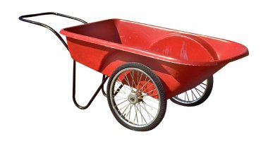 Beyaz arka planda izole edilmiş konuşmalı klasik Red Wheelbarrow.