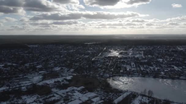 Drone Disparo Aldea Horenka Antes Guerra Ucrania Tiempo Invierno Pueblo — Vídeo de stock
