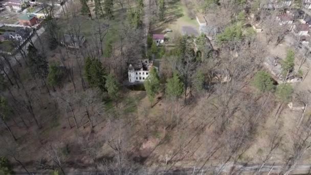 Luftaufnahme Eines Alten Herrenhauses Einem Wald Fliegen Über Den Trümmern — Stockvideo