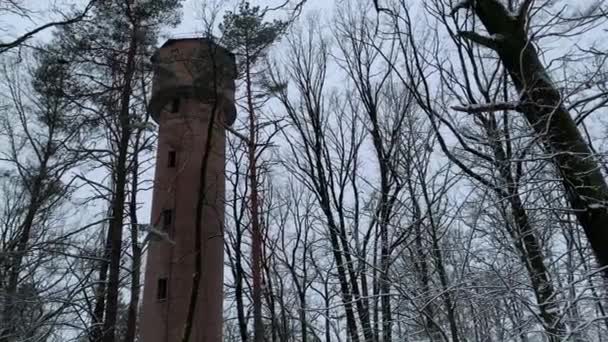 Inverno Neve Floresta Edifício Soviético Abandonado Velho Tijolo Edifício Decadente — Vídeo de Stock