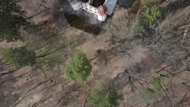 Aerial View Old Manor House Forest Flying Ruins Abandoned House — Stockvideo