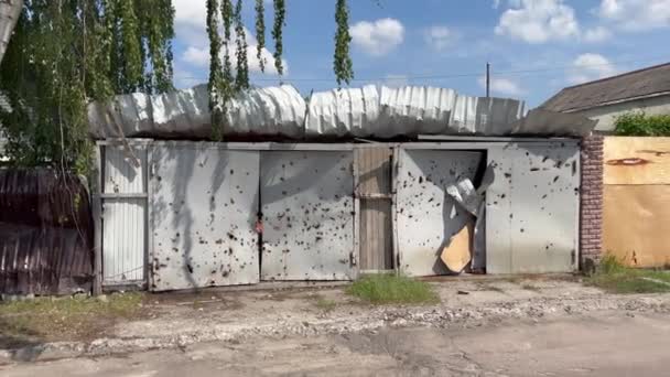 Garagem Danificada Após Ataque Mísseis Durante Invasão Russa Pontos Porta — Vídeo de Stock