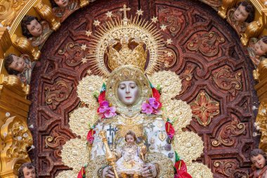 Image of the Virgen del Rocio, inside of the Ermita del Rocio, hermitage in Almonte, in Huelva, Spain 