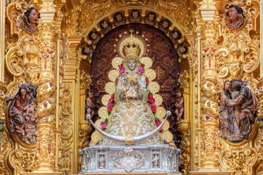 Virgen del Rocio 'nun resmi, Ermita del Rocio' nun içinde, Almonte 'de inziva, İspanya 