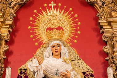 Image of the Virgen de la Esperanza de Triana inside the Capilla de los Marineros (Chapel of the Sailors) in the Triana neighborhood, Seville, Andalusia, Spain