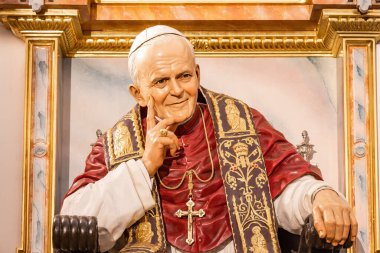 Detail of the image of Pope John Paul II inside of the Chapel of the Brotherhood of the Estrella de Triana, in Seville, Andalusia, Spain