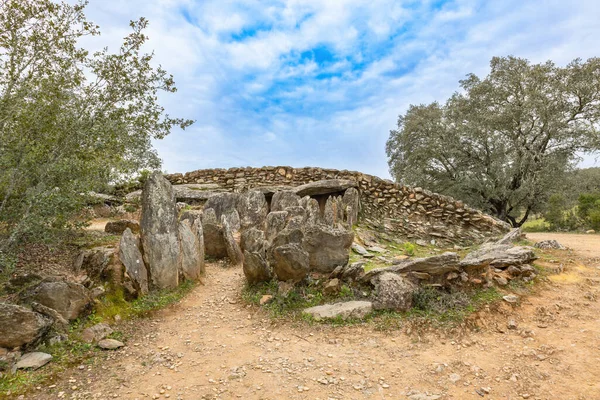 Stock image Dolmen number 6 of Megalithic formation of Dolmen de El Pozuelo. The archaeological site of El Pozuelo is located on rustic land in the municipality of Zalamea la Real, in Huelva, Andalusia, Spain