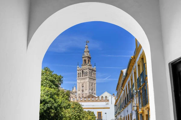 サンタクルス地区からセビリア大聖堂の塔鐘の景色 セビリア旧市街中心部 アンダルシア スペイン — ストック写真