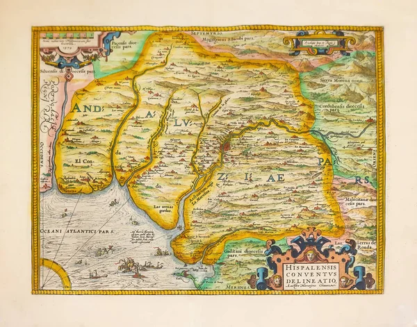 スペインのヘルヴァ 2023年4月22日 スペインのヘルヴァのラ パルマ コンダド自治体に保存されている その時代のアンダルシアを表すフルカラーで 1579年 16世紀からの元の地図 — ストック写真
