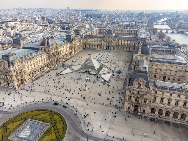 Aerial Drone View Louvre Palace Museum One Most Iconic Places — Stock Photo, Image