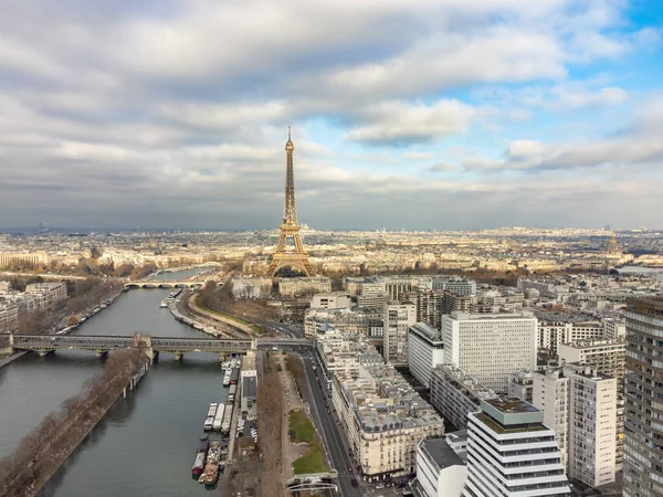 Vista Aérea Drone Torre Eiffel Torre Treliça Ferro Forjado Champ — Fotografia de Stock
