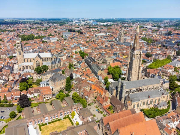 Paesaggio Aereo Drone Con Chiesa Notre Dame Nostra Signora Bruges — Foto Stock
