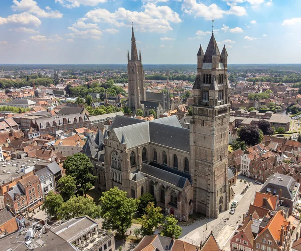 Vista Aérea Catedral San Salvador Catedral Católica Brujas Bélgica San — Foto de Stock