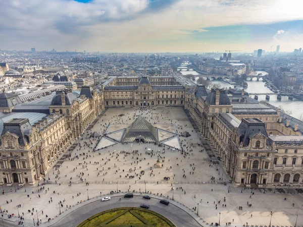 Aerial Drone View Louvre Palace Museum One Most Iconic Places — Stock Photo, Image
