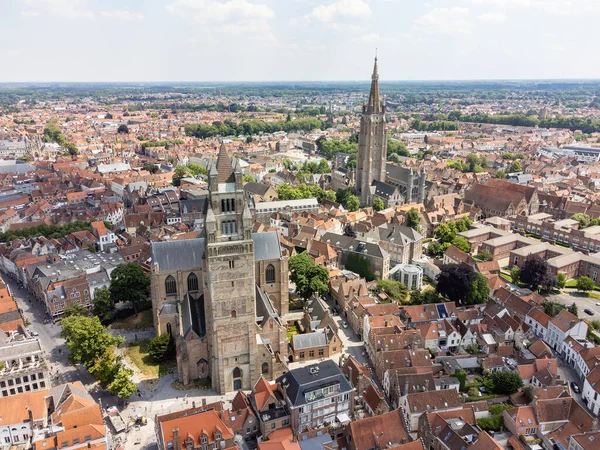 Paesaggio Aereo Drone Con Chiesa Notre Dame Nostra Signora Bruges — Foto Stock