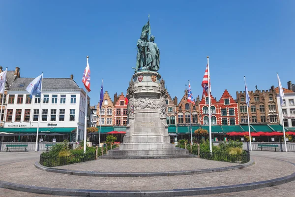 Bruges Belgium June 2023 Bronze Statue Gray Pedestal Flemish Freedom — Stock Photo, Image