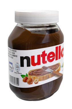 Huelva, İspanya - 17 Ekim 2023: Nutella, İtalyan Ferrero firması tarafından üretilen ve 1964 yılında tanıtılan kahverengi, tatlandırılmış fındıklı kakao markası.