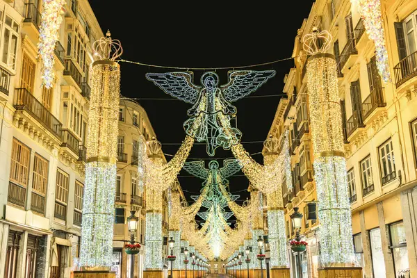 Malaikat Hari Natal Dekorasi Lampu Jalan Marques Larios Malaga Andalusia Stok Gambar Bebas Royalti