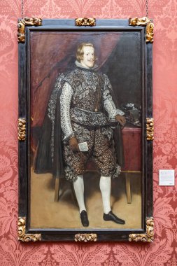 Londra, İngiltere - 19 Mayıs 2023: Philip IV in Spain in Brown and Silver by Diego Velazquez, Exposed at National Gallery of London, İngiltere