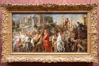 Londra, İngiltere-19 Mayıs 2023: Peter Paul Rubens tarafından yapılan bir Roma Zaferi. Bir general ve ordusunun dönüşünü kutlayan geçit töreninin keyfini çıkaran bir kalabalık. Londra Ulusal Galerisi 'nde açıkta.