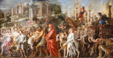Londra, İngiltere-19 Mayıs 2023: Peter Paul Rubens tarafından yapılan bir Roma Zaferi. Bir general ve ordusunun dönüşünü kutlayan geçit töreninin keyfini çıkaran bir kalabalık. Londra Ulusal Galerisi 'nde açıkta.