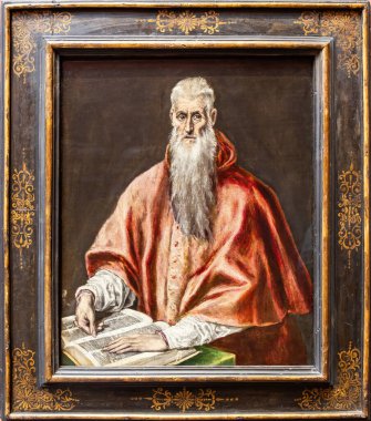 London, UK - May 19,2023: Saint Jerome as Cardinal, painting possibly by El Greco, exposed at National Gallery of London, England, United Kingdom