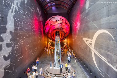 London, UK - May 19,2023: The entrance to the Earth Galleries in the Natural History Museum of London, United Kingdom. People may be blurred for movement due to long exposure