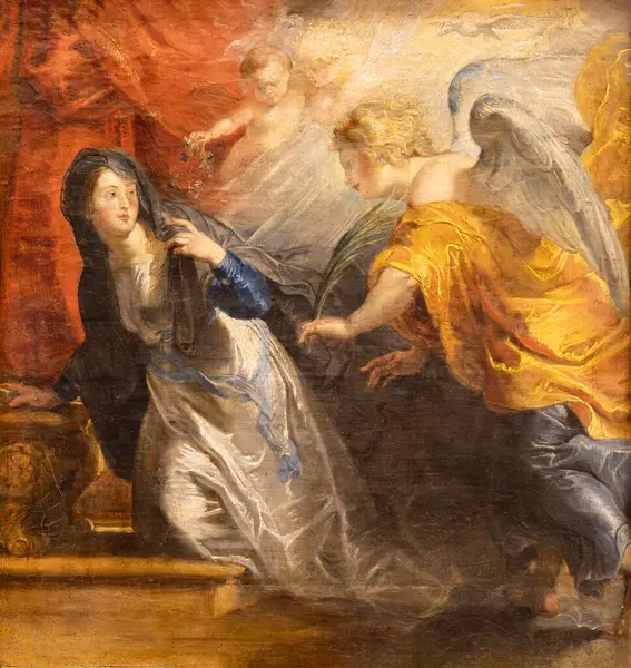 Stock image The Annunciation painting by Peter Paul Rubens is a masterpiece showing the biblical scene of the angel Gabriel's annunciation to the Virgin Mary, exposed inside Prague Castle Picture Gallery