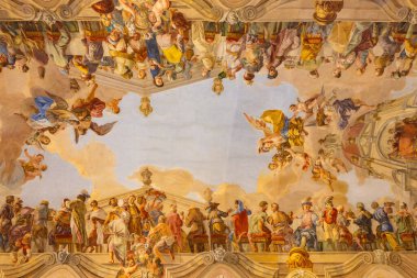 Prag, Çek Cumhuriyeti - 30 Mayıs 2024: Çek Cumhuriyeti 'nin Prag kentinde bulunan bir Premonstratensian manastırı olan Strahov Manastırı' nın tavanı