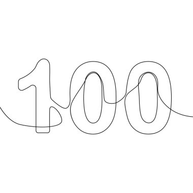 100 sembolün tek çizgi çizimi. Devamlı çizgi 100. numara simgesi. Sürekli bir çizgi 100 numara işareti çiziyor. bir çizgi sembolü