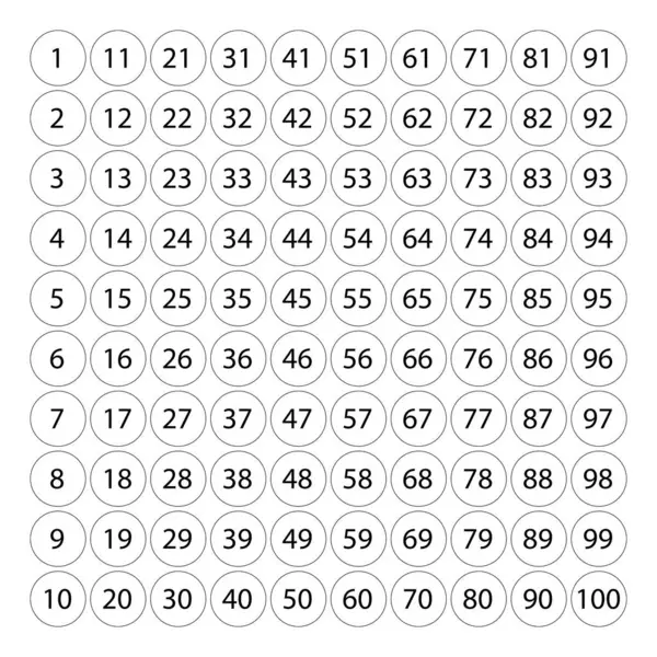 Siyah çemberde 1 'den 100' e kadar olan sayıları öğrenmek. 1-100 yuvarlak şekilli etiketler. çocuk matematik eğitimi