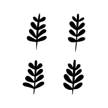 Yaprak karalama el çizimi seti. Çizim çizimi sanatı. Bahçe bitkileri, dallar, yapraklar, çiçekler, otlar. vektör illüstrasyonu