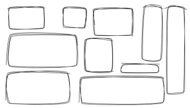 Serbest çizilmiş dikdörtgen çerçeveler ayarlandı. Bir çizgi kare set. Çerçeve tasarımı. El çizimi çerçeveler hazır. Kalem kare metin kutusu. satır sınırı