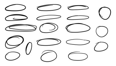El çizimi ovalar ve daireler ayarlandı. Elle çizilmiş elipsler. Karalama tarzında elipsler. çizim çember çizgileri