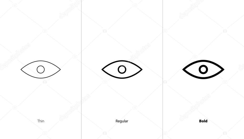 Set of preview open icon. thin, regular and bold line icons. password unhiding, eye icon. data privacy and sensitive content mark