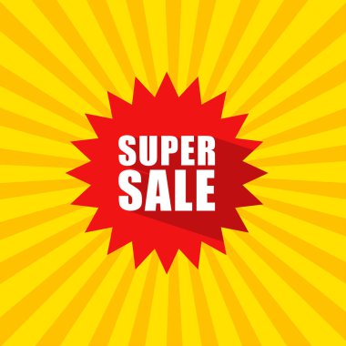 Süper satış modern afiş sarı arka plan. Süper tanıtım konsepti. Renkli tasarım. vektör illüstrasyonu