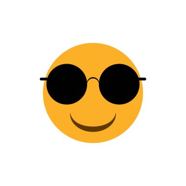 Siyah güneş gözlüğü takan, gülümseyen sarı emoji. Güneş gözlüğü emojisi. vektör illüstrasyonu